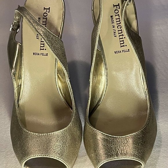 Formentini Gold Peep Toe Stilettos Size 8 39EU - Picture 3 of 6